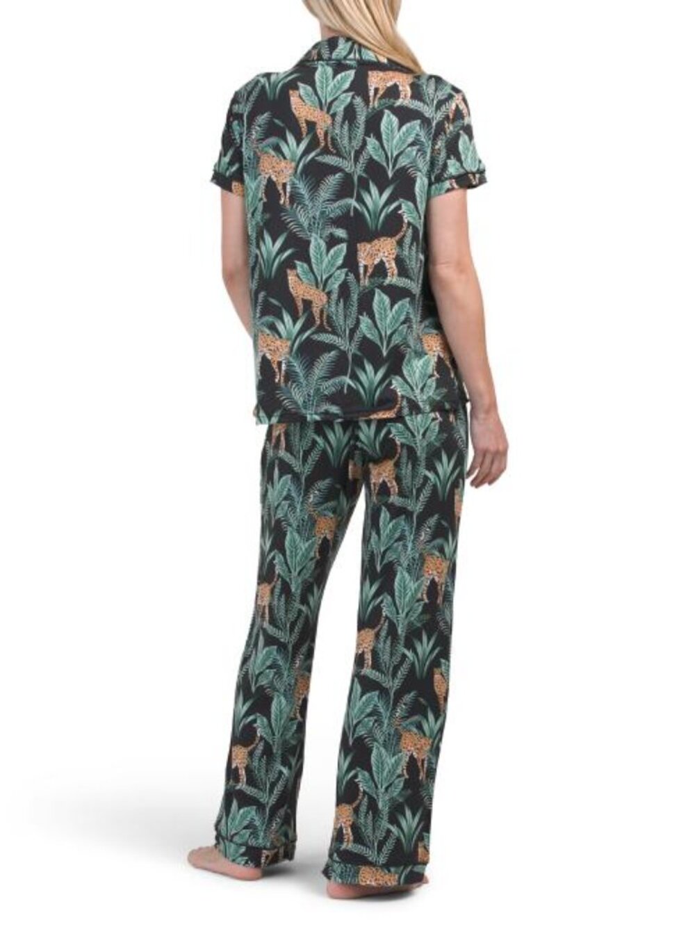 RACHEL ZOE 2pc Tiger Print Short Sleeve Notch Collar Top And Pants Pajama Set - Picture 2 of 3